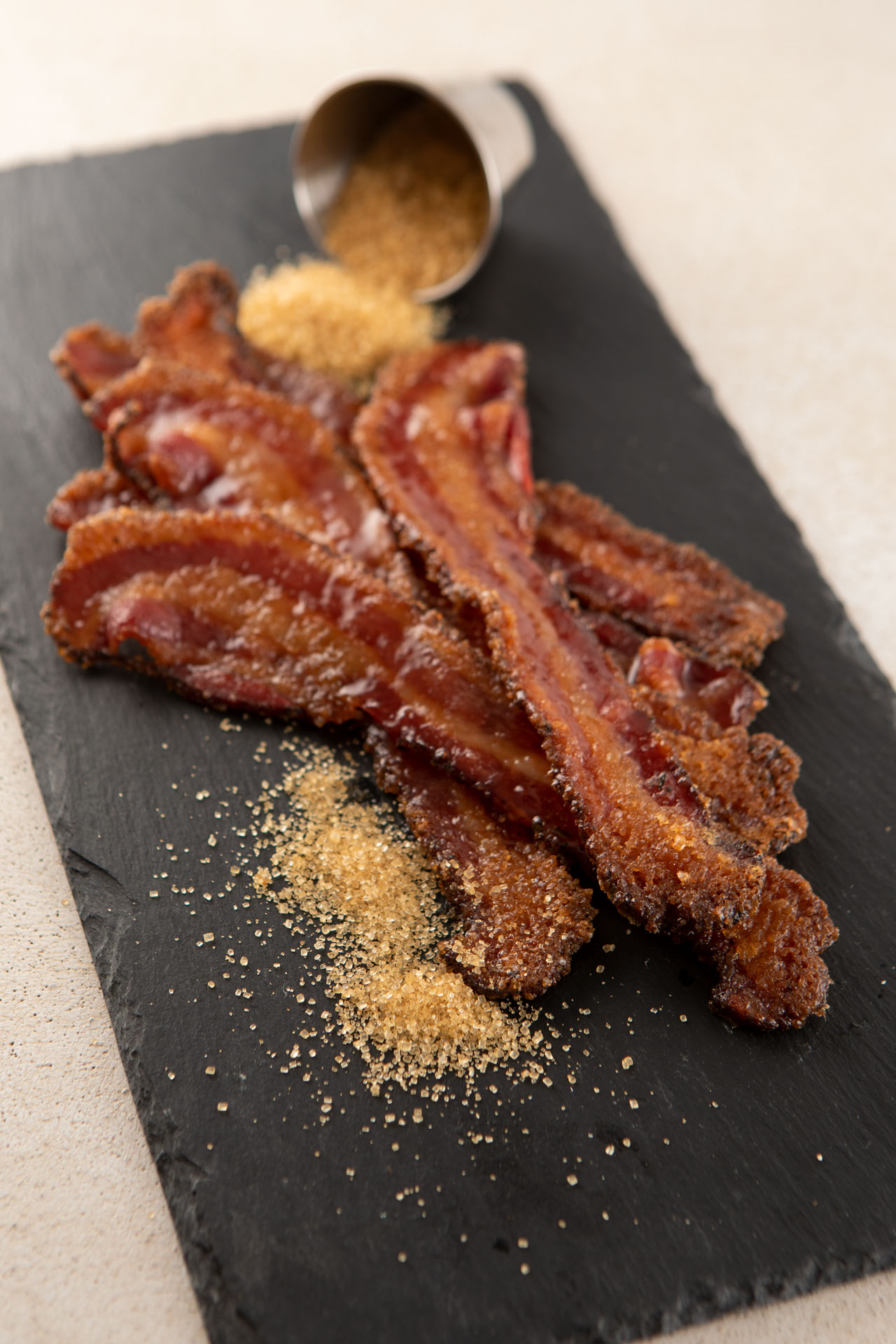 Candied bacon with turbinado sugar