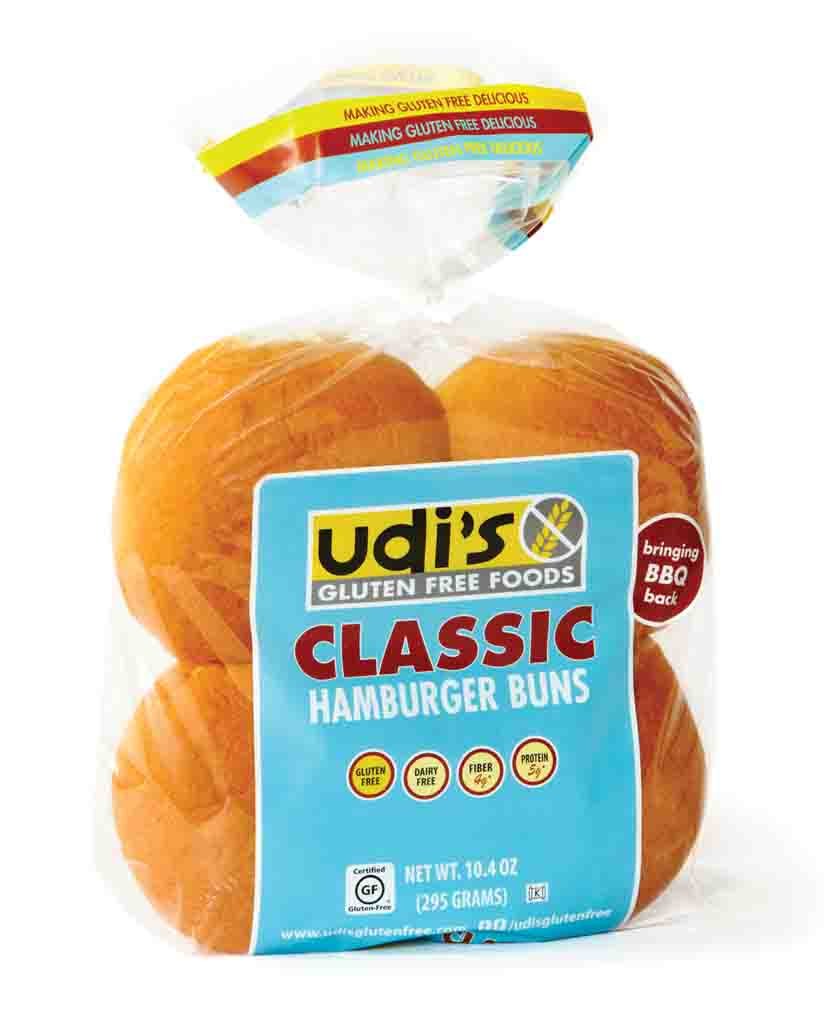 For the perfect gluten-free burger, try Udi's Classic Hamburger Buns.