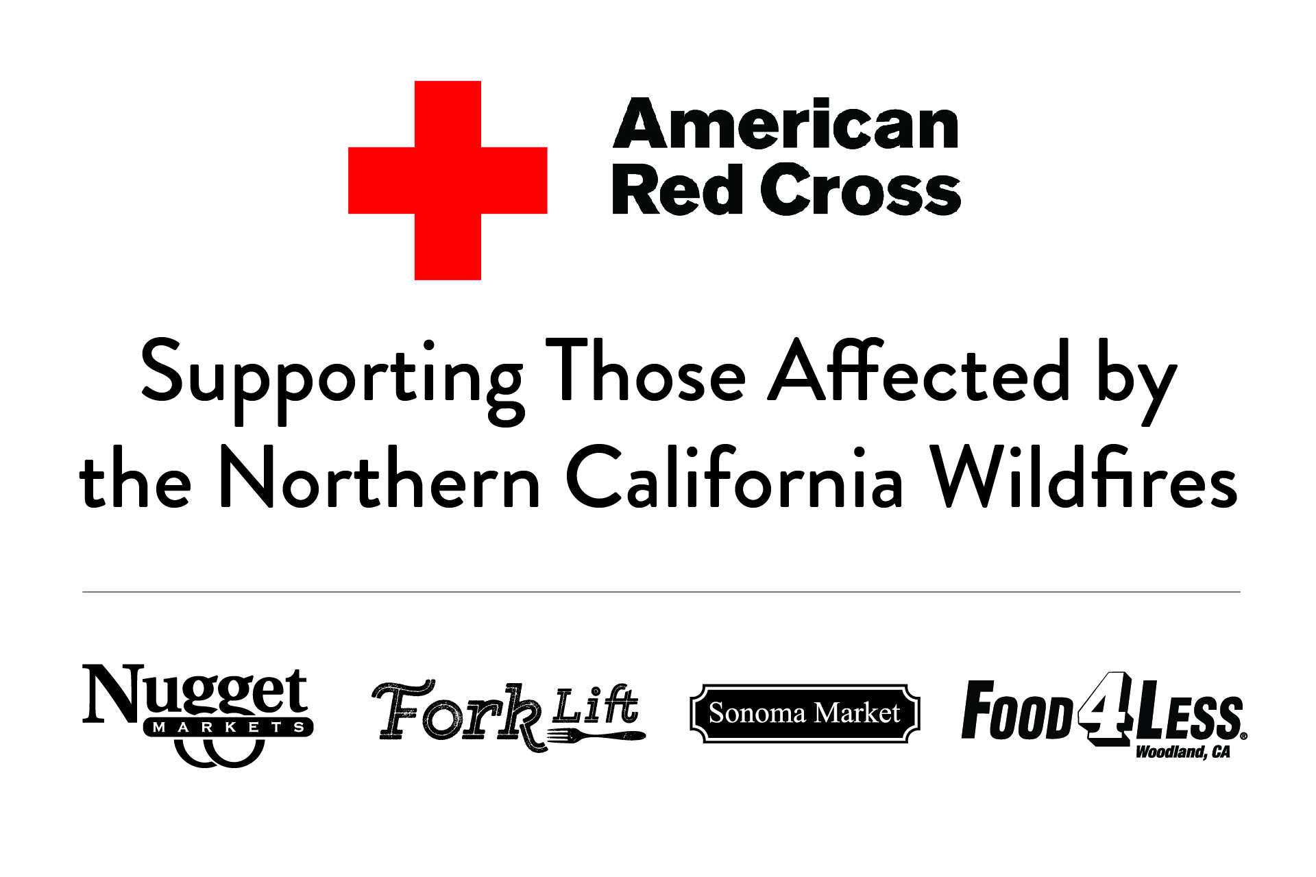 American Red Cross and all nugget logos with text: supporting those affect by the Northern California wildfires