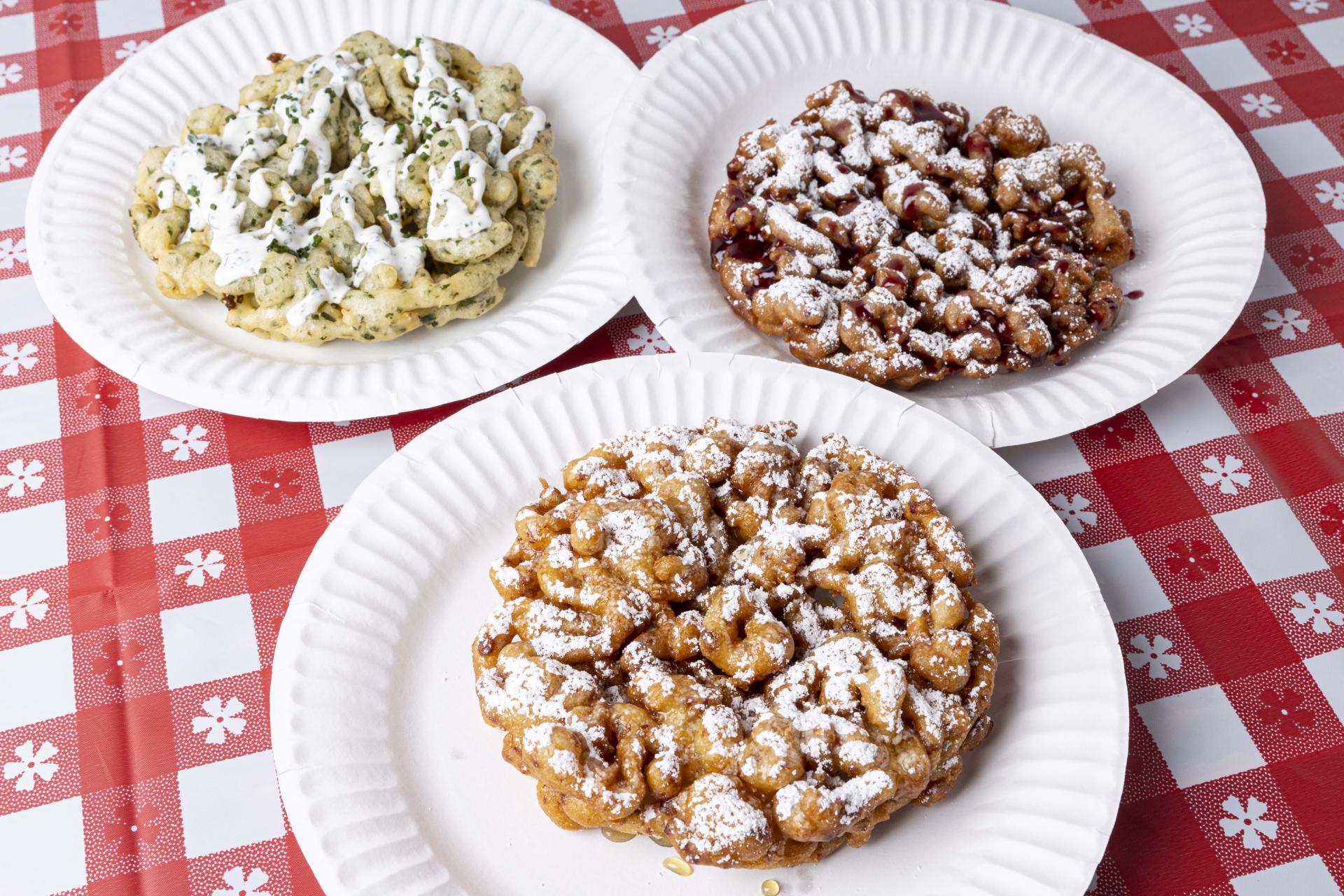 three different funnel cakes