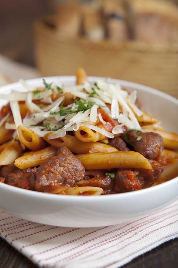 Penne with Nugget's Roasted Red Pepper and Garlic Sausage