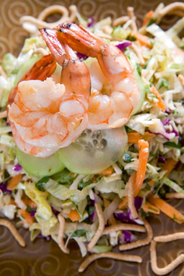 Marinated Cucumbers with Shrimp & Ginger Sesame Dressing
